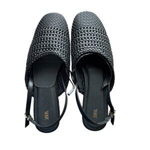 Zara Braided Slingback Flats Black Size 11 US – Elegant Minimalist Design NWT